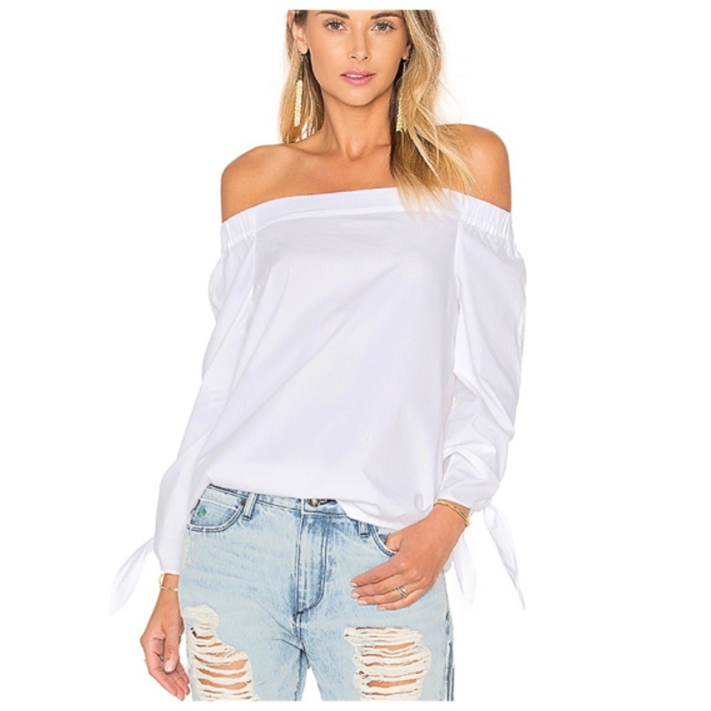 Babaton Revolve Off Shoulder 3/4 Sleeve Crisp White Blouse XS